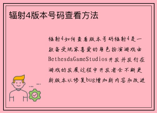 辐射4版本号码查看方法